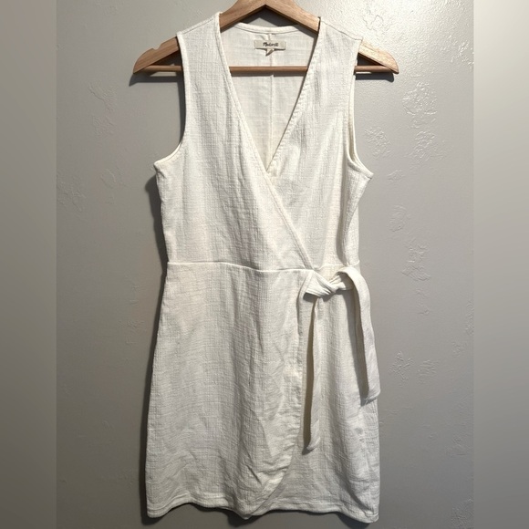 Madewell Dresses & Skirts - Madewell Crosshatch Side Tie Sleeveless Faux Wrap Dress Bright Ivory